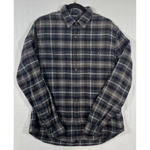 J. Crew Men Flannel Plaid Shirt 100% Cotton Button Down Gray Brown Slim Fit Sz L
